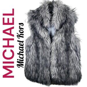 MICHAEL MICHAEL KORS Faux‎ Fur Vest Coyote Gray Black Silver, Size Small
